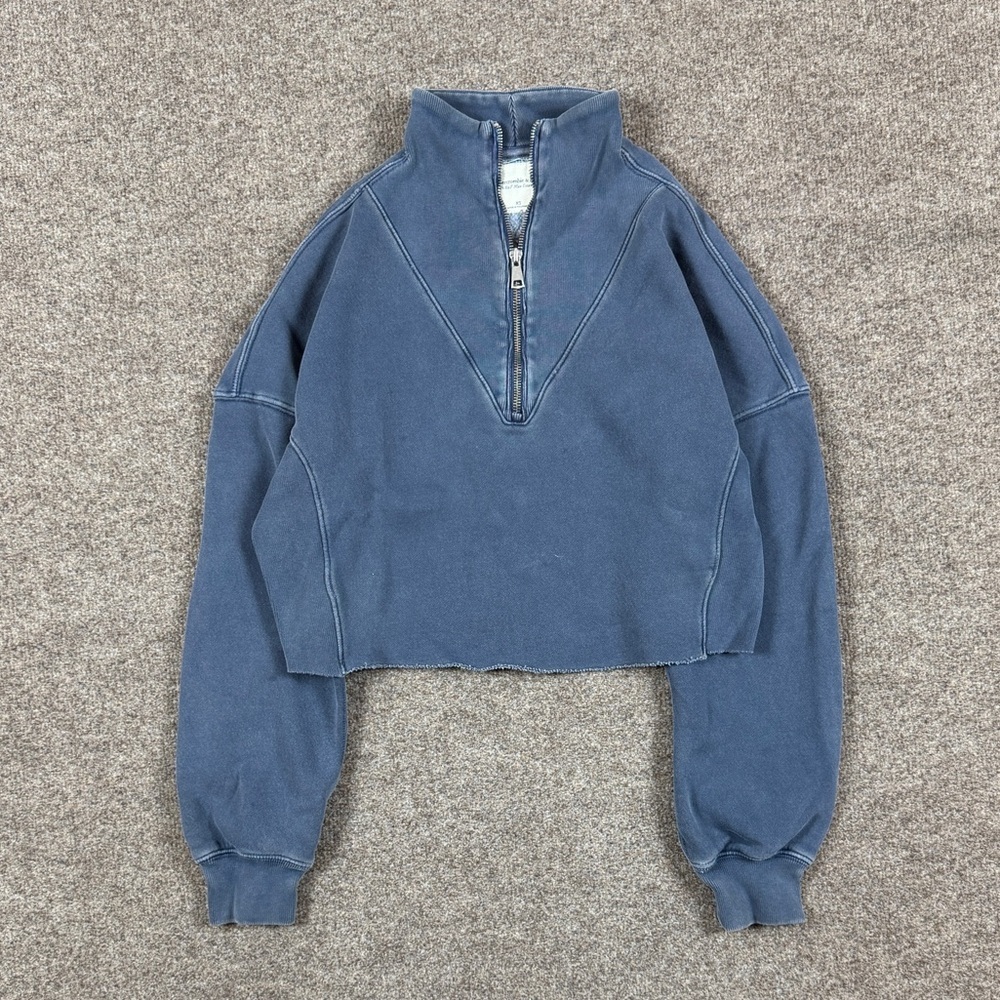Abercrombie & Fitch Blue Soft Essentials Cropped 1/4 Zip Sweatshirt Women’s XS